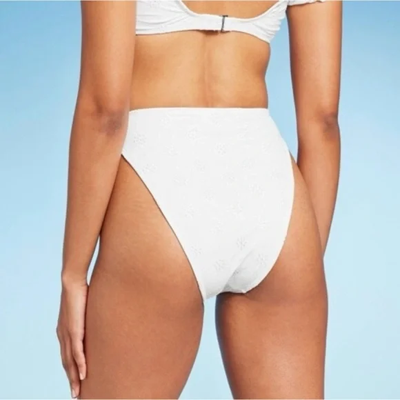 Wild Fable White Eyelet High Waist Cheeky Bikini Bottom - Picture 4 of 9